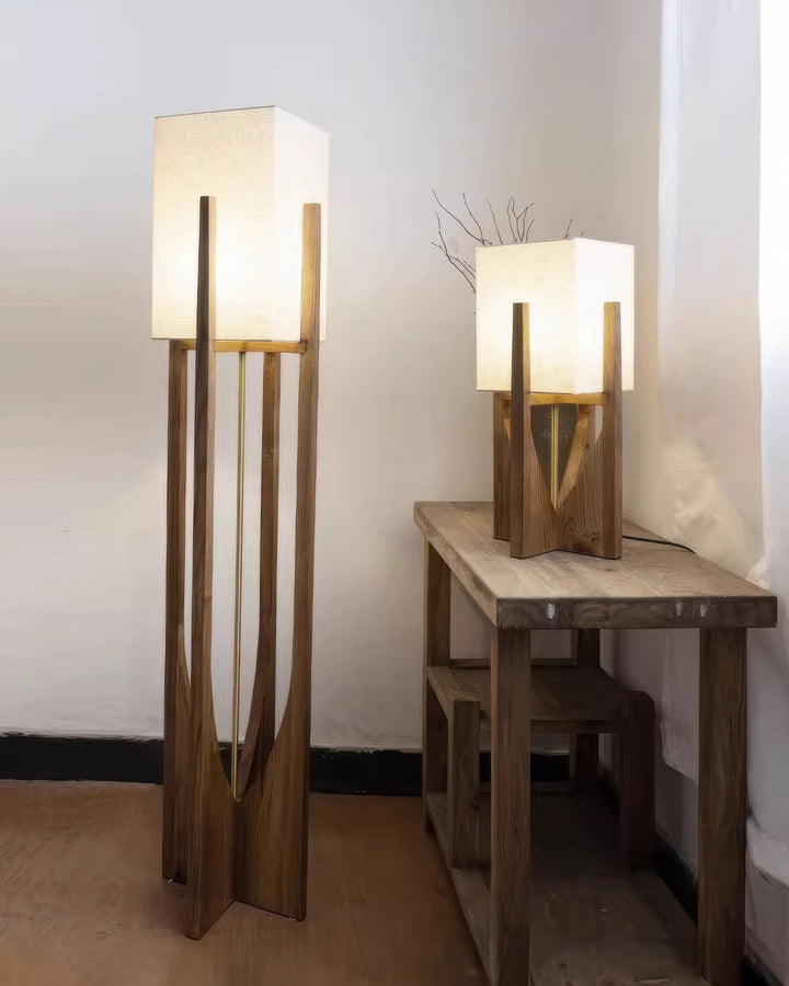 Japoński styl lampa podłogowa z orzecha, prosta lampa z litego drewna