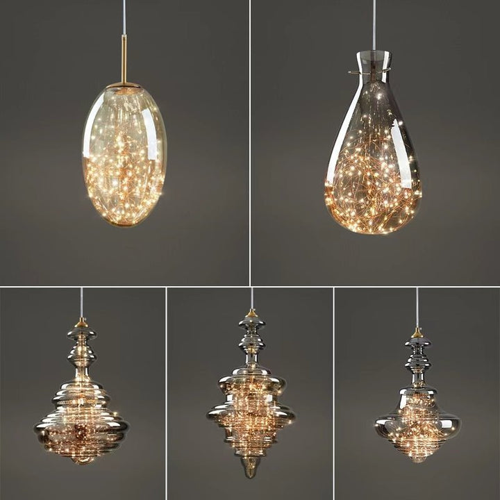 Nowoczesna Szara Szklana Lampa Wisząca z Gwiazdami