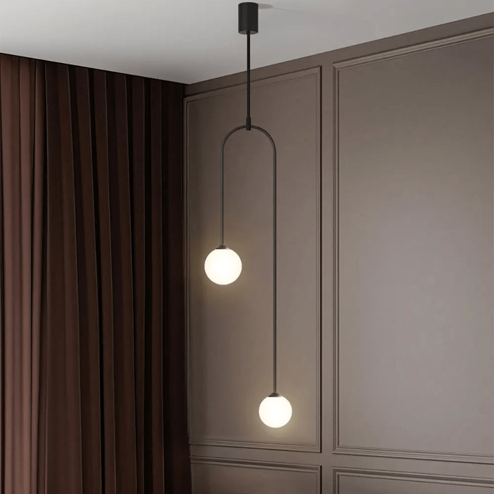 Nowoczesna Lampa Wisząca Szklana Kula 2-Świetlna w Kształcie U do Salonu i Sypialni