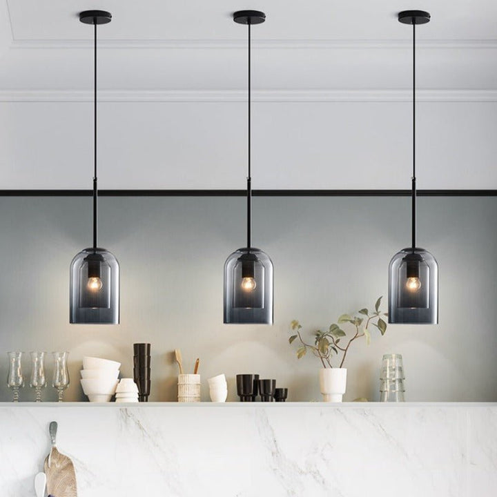 Lampa wisząca Mica w stylu mid-century z podwójnym szkłem