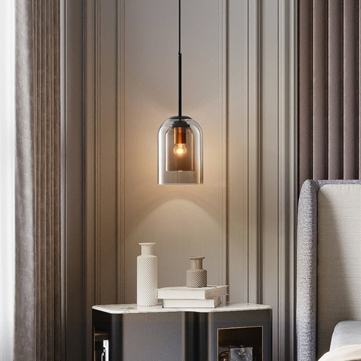 Lampa wisząca Mica w stylu mid-century z podwójnym szkłem
