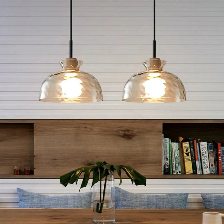 Lampa wisząca Art Ripple szklana lampa drewniana