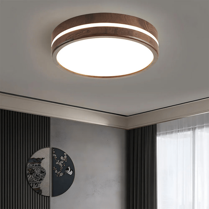 Okrągła Drewniana Lampa Sufitowa