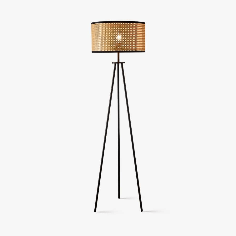 Lampa podłogowa z rattanu na trójnogu