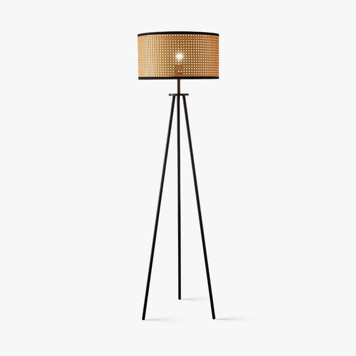 Lampa podłogowa z rattanu na trójnogu