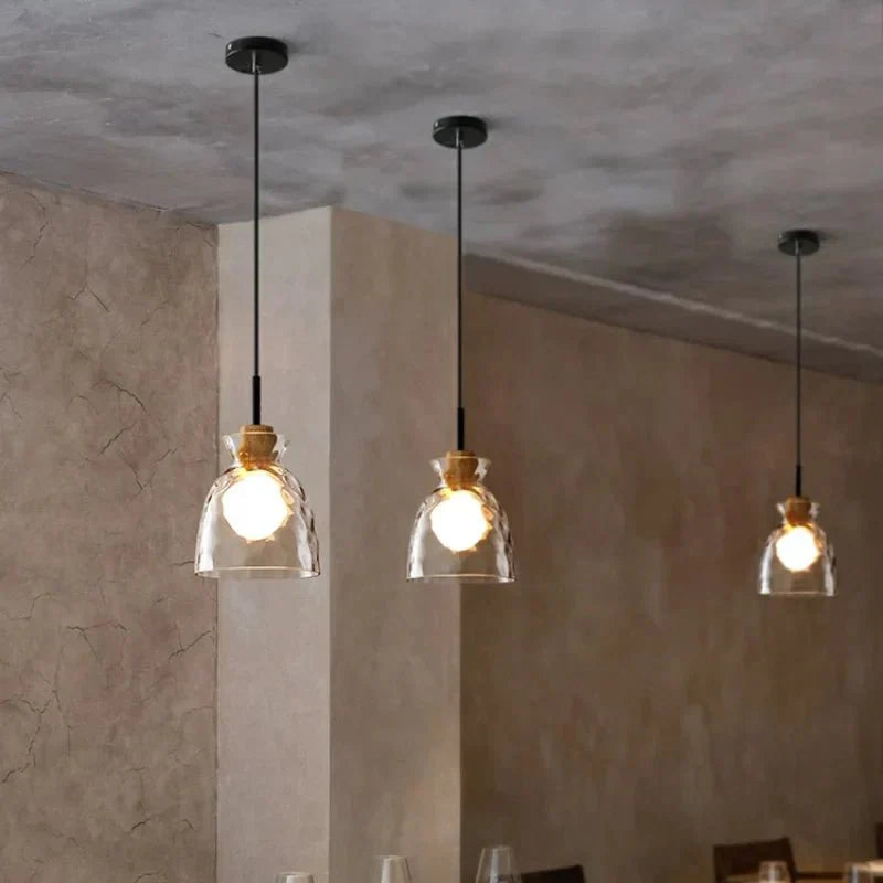 Lampa wisząca Art Ripple szklana lampa drewniana