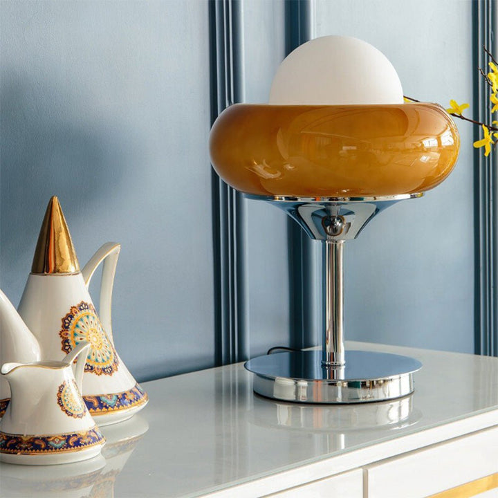 Vintage Bauhaus szklana żółta lampa stołowa