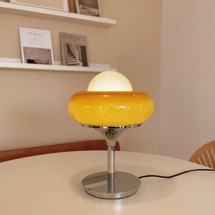Vintage Bauhaus szklana żółta lampa stołowa