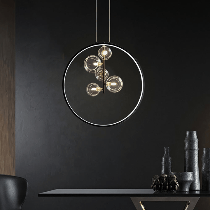 Czarna Lampa Wisząca Minimalistyczna Szklana Kula LED